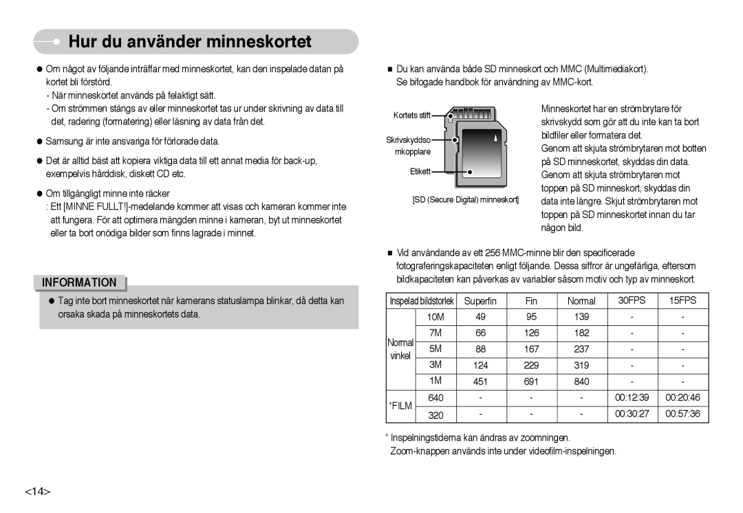 Samsung EC-NV10ZBBC/E2, EC-NV10ZBBL/E1, EC-NV10ZBBB/E2, EC-NV10ZBBD/E2, EC-NV10ZBBF/E2, EC-NV10ZBBA/FI manual 30FPS 15FPS, Film 