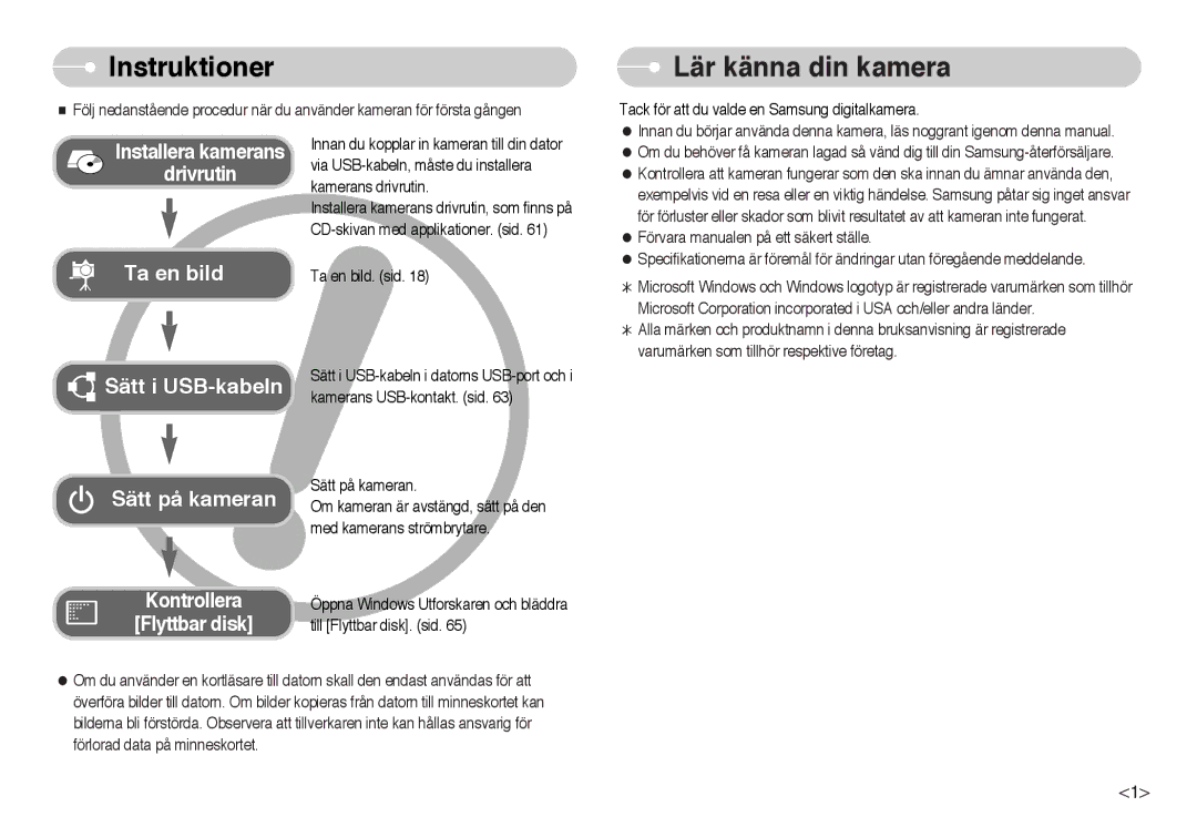 Samsung EC-NV10ZBBB/E2, EC-NV10ZBBL/E1, EC-NV10ZBBC/E2, EC-NV10ZBBD/E2, EC-NV10ZBBF/E2 Instruktioner, Lär känna din kamera 