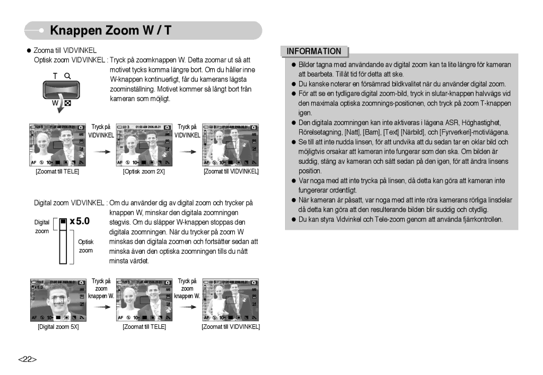 Samsung EC-NV10ZBBB/E2, EC-NV10ZBBL/E1, EC-NV10ZBBC/E2, EC-NV10ZBBD/E2 manual Stegvis. Om du släpper W-knappen stoppas den 