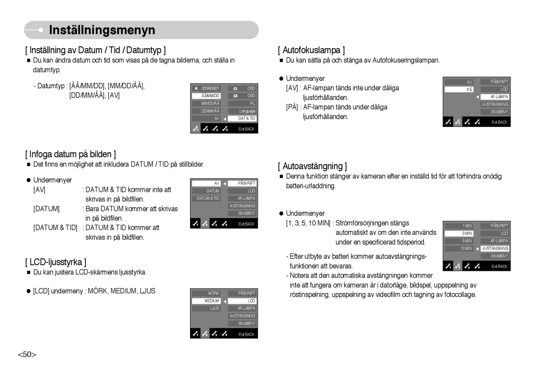 Samsung EC-NV10ZBBB/E2, EC-NV10ZBBL/E1, EC-NV10ZBBC/E2, EC-NV10ZBBD/E2, EC-NV10ZBBF/E2 Inställning av Datum / Tid / Datumtyp 