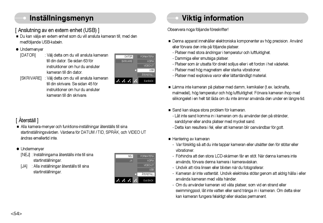 Samsung EC-NV10ZBBG/E2, EC-NV10ZBBL/E1, EC-NV10ZBBC/E2, EC-NV10ZBBB/E2 Viktig information, Anslutning av en extern enhet USB 