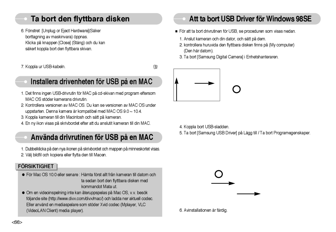 Samsung EC-NV10ZBBF/E2, EC-NV10ZBBL/E1, EC-NV10ZBBC/E2, EC-NV10ZBBB/E2 manual Att ta bort USB Driver för Windows 98SE 