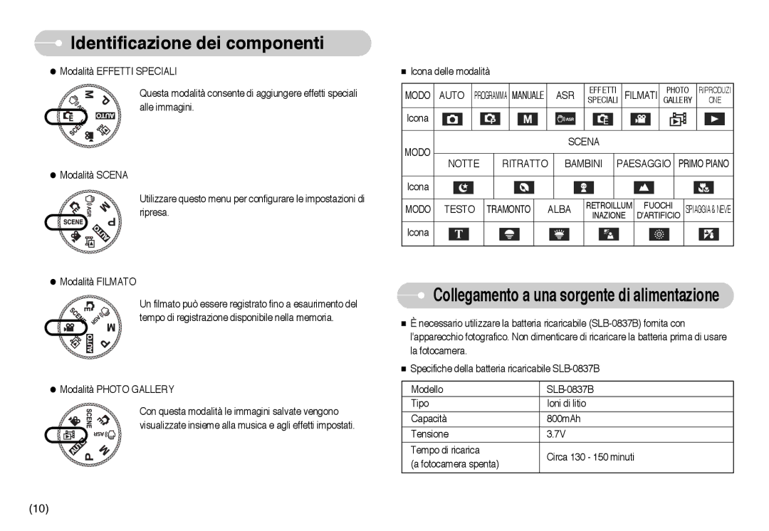 Samsung EC-NV10ZBBA/IT, EC-NV10ZBBL/E1, EC-NV10ZBBD/E1, EC-NV10ZBBC/E2 manual Filmati, Scena Notte Ritratto Bambini Paesaggio 