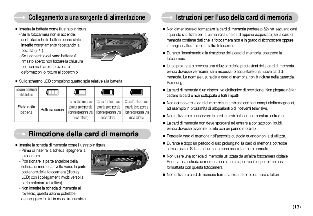 Samsung EC-NV10ZBBC/E2, EC-NV10ZBBL/E1 manual Rimozione della card di memoria, Istruzioni per l’uso della card di memoria 