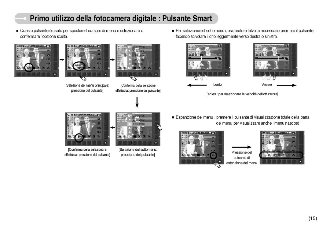 Samsung EC-NV10ZBBC/IT, EC-NV10ZBBL/E1, EC-NV10ZBBD/E1 manual Primo utilizzo della fotocamera digitale Pulsante Smart 