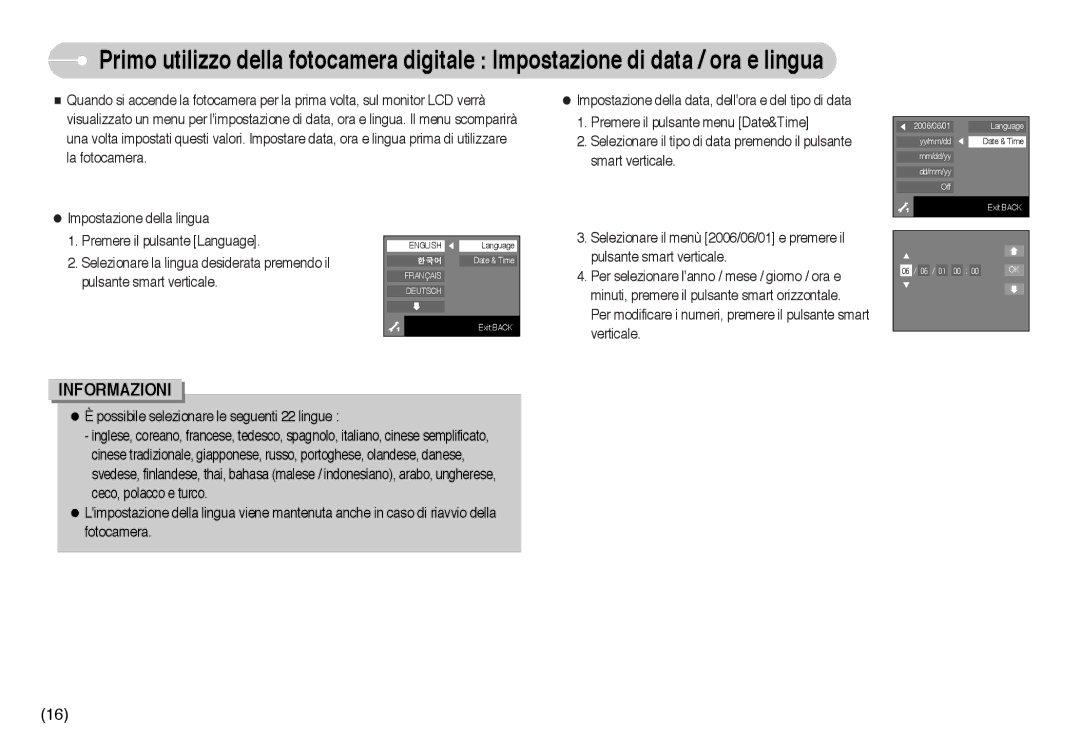 Samsung EC-NV10ZBBA/IT, EC-NV10ZBBL/E1, EC-NV10ZBBD/E1, EC-NV10ZBBC/E2 manual Selezionare il menù 2006/06/01 e premere il 