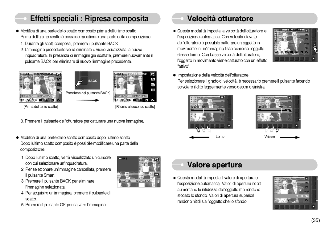 Samsung EC-NV10ZBBL/E1, EC-NV10ZBBD/E1, EC-NV10ZBBC/E2, EC-NV10ZBBB/IT, EC-NV10ZBBC/IT Velocità otturatore, Valore apertura 