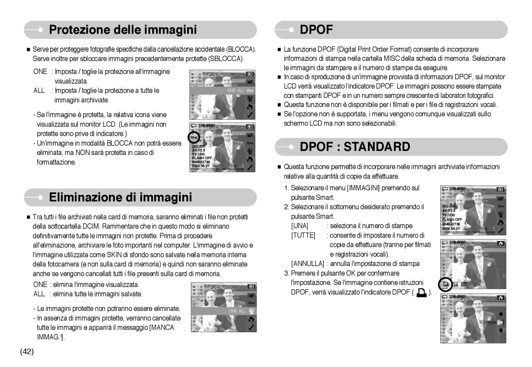 Samsung EC-NV10ZBBD/E1, EC-NV10ZBBL/E1 manual Protezione delle immagini, Eliminazione di immagini, Una, Tutte, Immag 