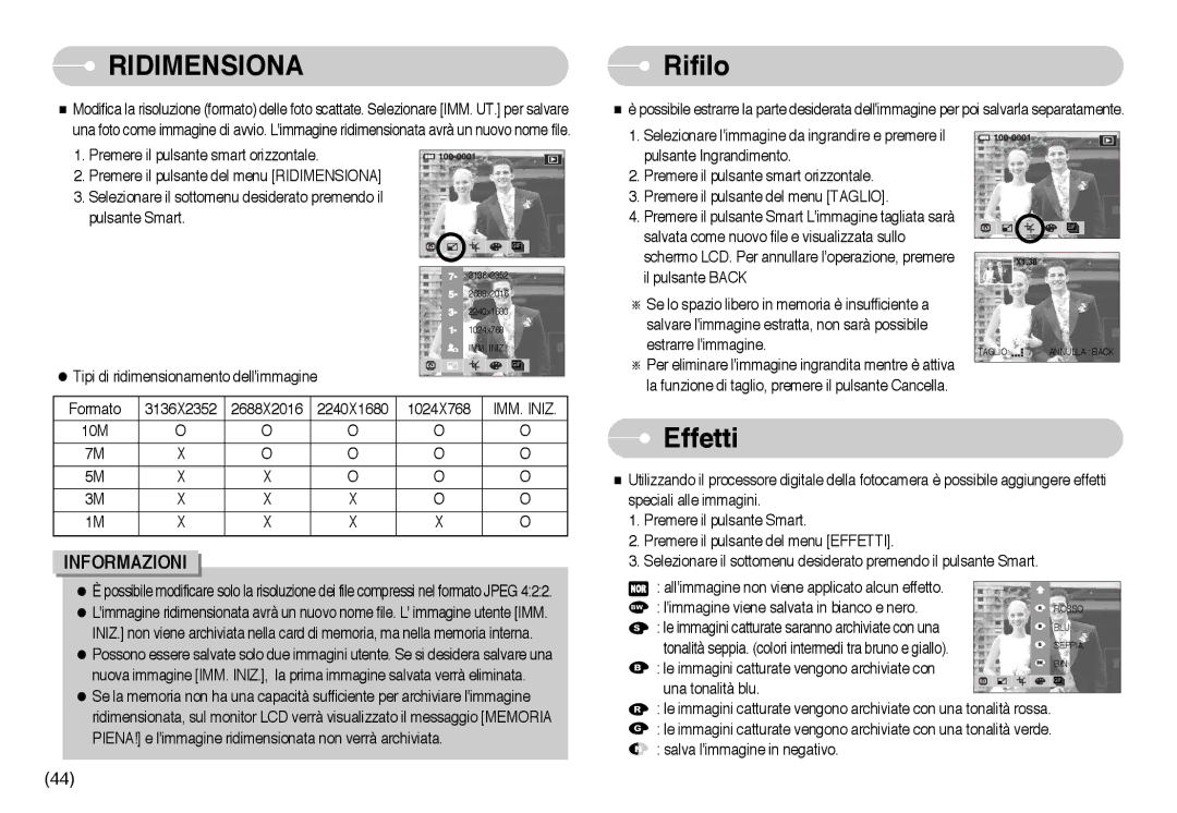 Samsung EC-NV10ZBBB/IT, EC-NV10ZBBL/E1, EC-NV10ZBBD/E1, EC-NV10ZBBC/E2, EC-NV10ZBBC/IT, EC-NV10ZBBA/IT manual Rifilo, IMM. Iniz 