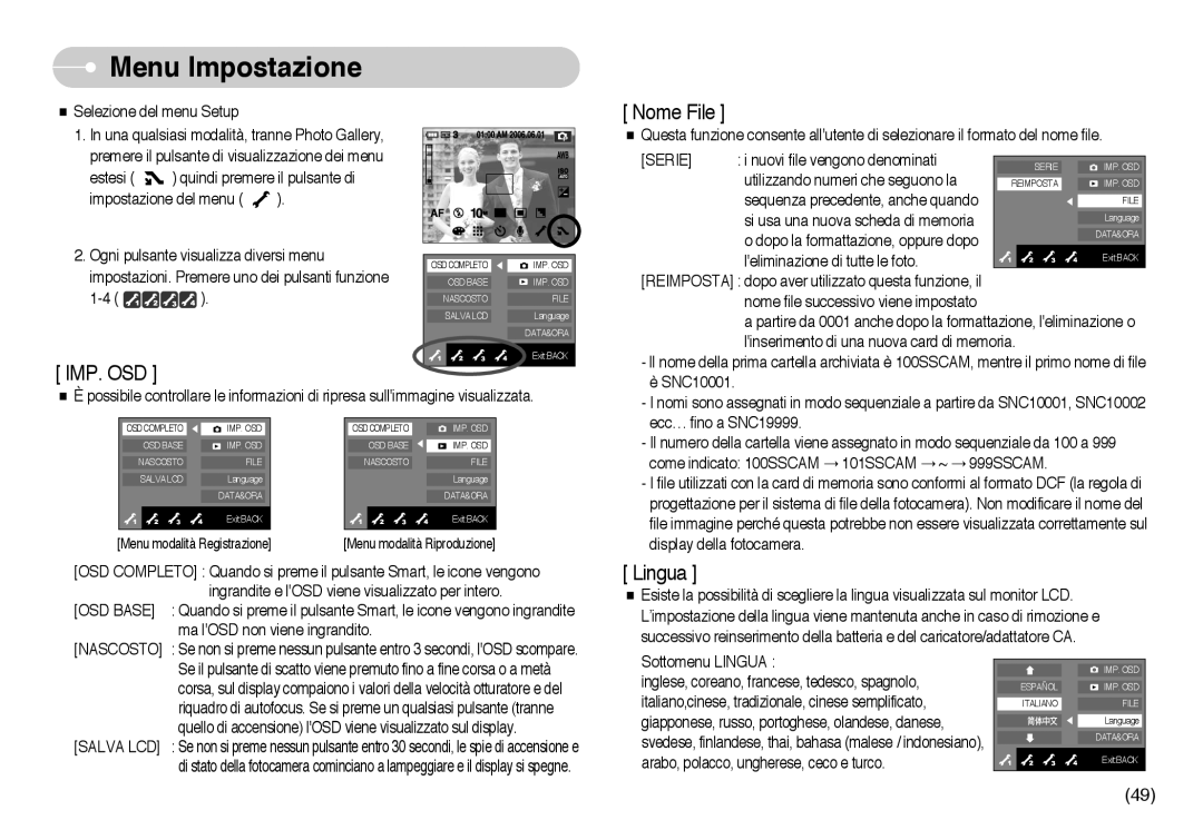 Samsung EC-NV10ZBBC/E2, EC-NV10ZBBL/E1, EC-NV10ZBBD/E1, EC-NV10ZBBB/IT, EC-NV10ZBBC/IT, EC-NV10ZBBA/IT manual Imp. Osd 