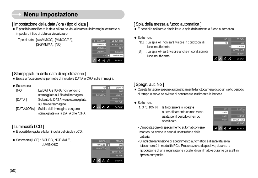 Samsung EC-NV10ZBBB/IT, EC-NV10ZBBL/E1, EC-NV10ZBBD/E1 manual Impostazione della data / ora / tipo di data, Data&Ora 