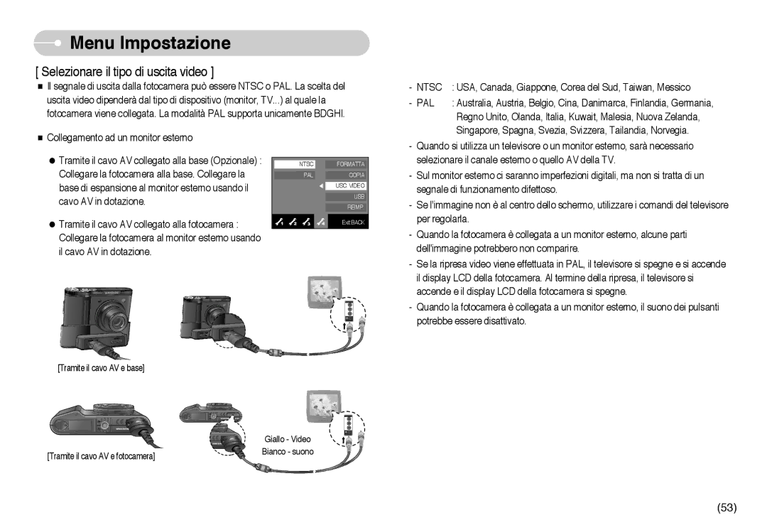 Samsung EC-NV10ZBBL/E1, EC-NV10ZBBD/E1, EC-NV10ZBBC/E2, EC-NV10ZBBB/IT, EC-NV10ZBBC/IT Selezionare il tipo di uscita video 