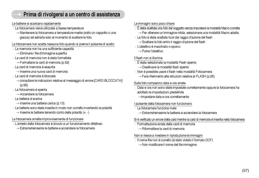 Samsung EC-NV10ZBBC/IT, EC-NV10ZBBL/E1, EC-NV10ZBBD/E1, EC-NV10ZBBC/E2 manual Prima di rivolgersi a un centro di assistenza 