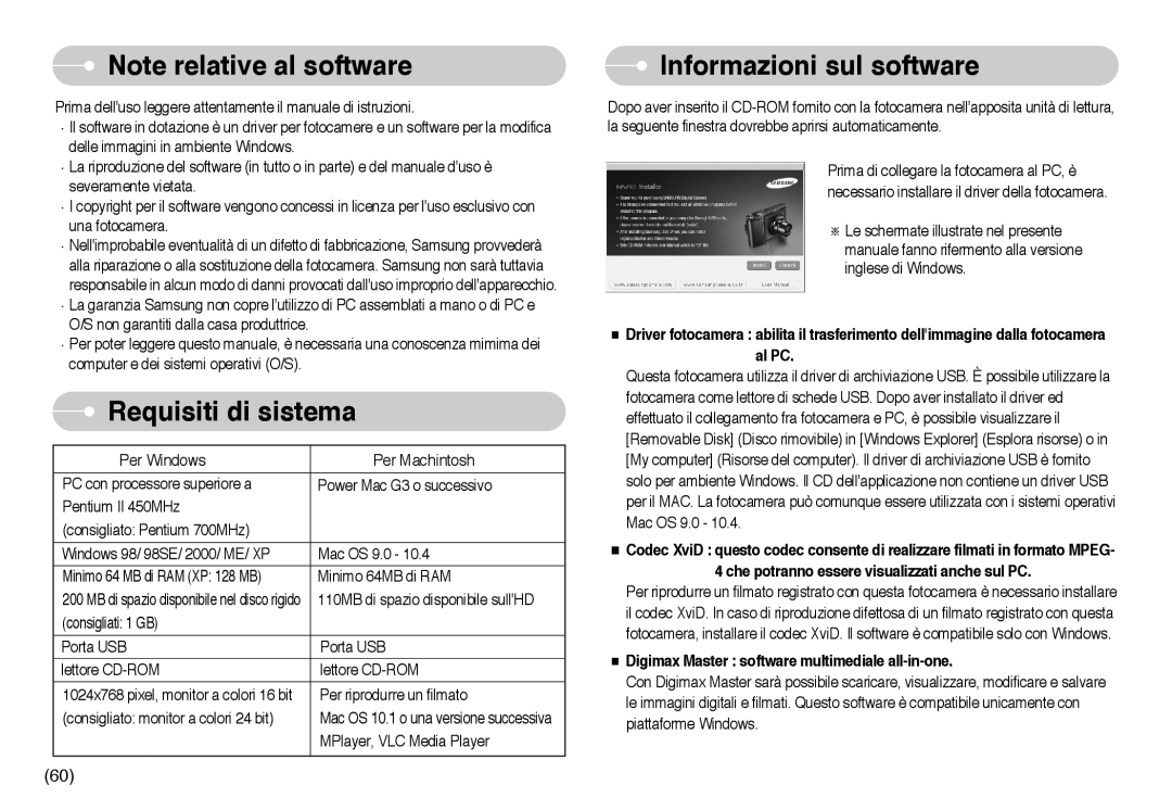 Samsung EC-NV10ZBBD/E1, EC-NV10ZBBL/E1, EC-NV10ZBBC/E2, EC-NV10ZBBB/IT manual Requisiti di sistema, Informazioni sul software 