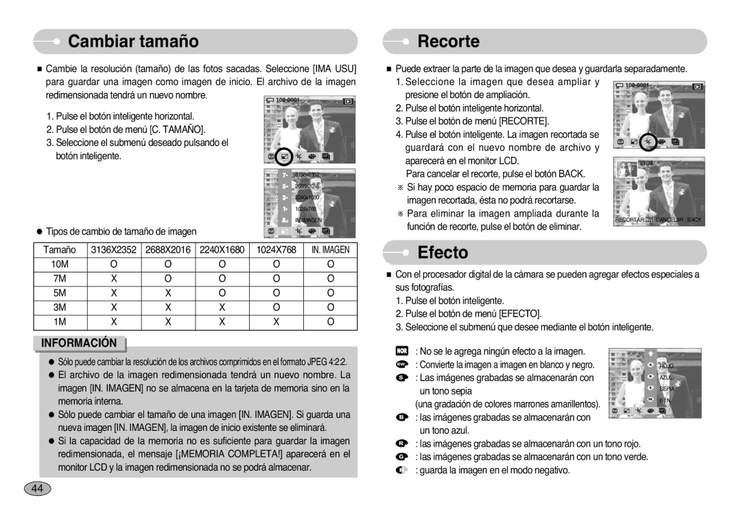 Samsung EC-NV10ZBBL/E1, EC-NV10ZBBD/E1, EC-NV10ZSBA/E1, EC-NV10ZBBP/E1, EC-NV10ZBBA/PT, EC-NV10ZBBB/E1 Cambiar tamaño, Recorte 