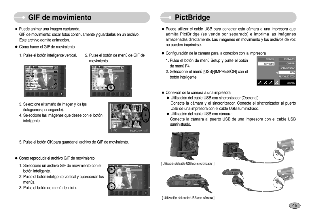 Samsung EC-NV10ZBBD/E1, EC-NV10ZBBL/E1, EC-NV10ZSBA/E1, EC-NV10ZBBP/E1, EC-NV10ZBBA/PT manual GIF de movimiento, PictBridge 