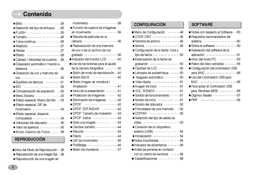 Samsung EC-NV10ZBBB/E1, EC-NV10ZBBL/E1 manual Flash, Iso, Dpof Estándar, Conf OSD, Mac, VOL. Sonido, Pmf, Copiar 