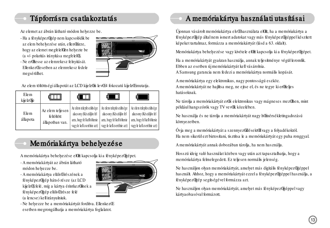 Samsung EC-NV11ZBBB/E2, EC-NV11ZBBA/FR, EC-NV11ZBDA/DE Memóriakártya behelyezése, Aa memóriakártya használati utasításai 