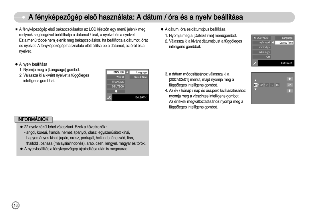 Samsung EC-NV11ZBBA/E1, EC-NV11ZBBA/FR, EC-NV11ZBDA/DE, EC-NV11ZBBC/E2, EC-NV11ZBBB/E2 manual Dátum módosításához válassza ki a 