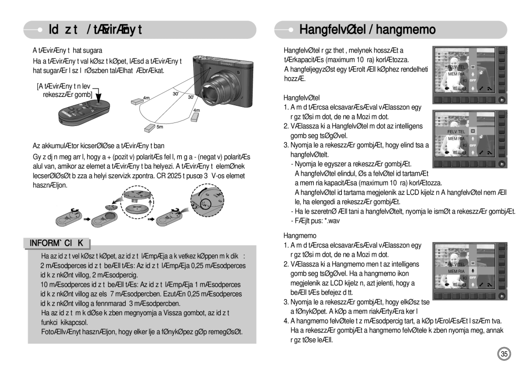 Samsung EC-NV11ZBDA/DE, EC-NV11ZBBA/FR, EC-NV11ZBBA/E1, EC-NV11ZBBC/E2, EC-NV11ZBBB/E2 manual Hangfelvétel / hangmemo 