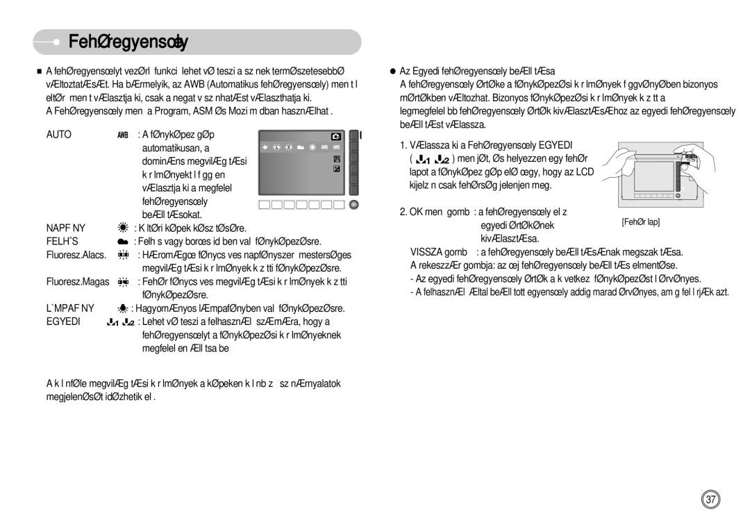 Samsung EC-NV11ZBBC/E2, EC-NV11ZBBA/FR, EC-NV11ZBDA/DE, EC-NV11ZBBA/E1 Fehéregyensúly, Napfény, Felhãs, Lámpafény, Egyedi 