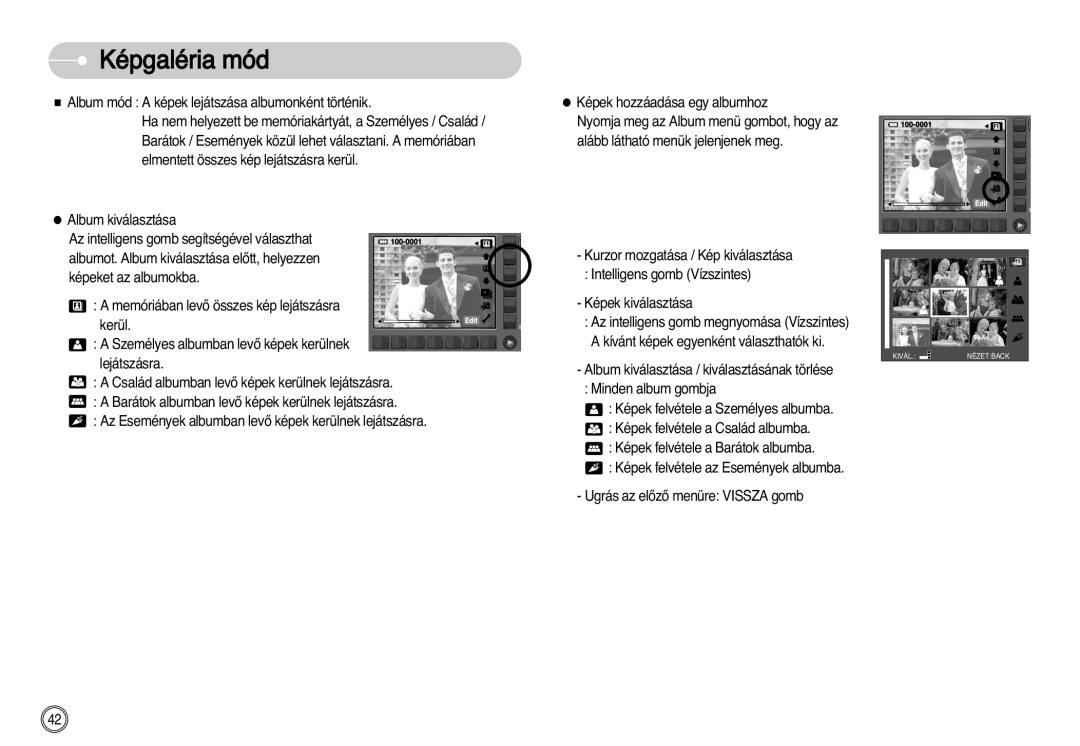 Samsung EC-NV11ZBBC/E2, EC-NV11ZBBA/FR, EC-NV11ZBDA/DE, EC-NV11ZBBA/E1, EC-NV11ZBBB/E2 manual Kivál Nézetback 