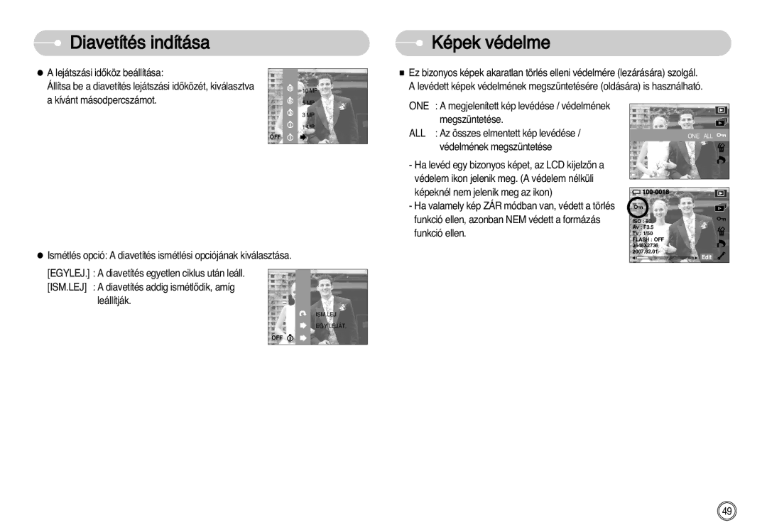 Samsung EC-NV11ZBBA/FR, EC-NV11ZBDA/DE, EC-NV11ZBBA/E1, EC-NV11ZBBC/E2, EC-NV11ZBBB/E2 manual Képek védelme 