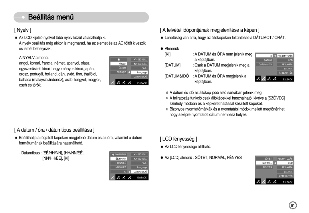 Samsung EC-NV11ZBBA/E1, EC-NV11ZBBA/FR, EC-NV11ZBDA/DE, EC-NV11ZBBC/E2, EC-NV11ZBBB/E2 manual Dátum&Idã 