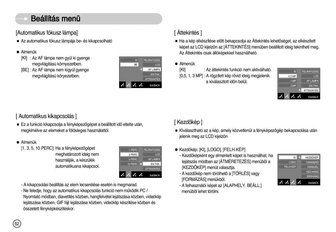 Samsung EC-NV11ZBBC/E2, EC-NV11ZBBA/FR, EC-NV11ZBDA/DE, EC-NV11ZBBA/E1, EC-NV11ZBBB/E2 manual Automatikus fókusz lámpa 