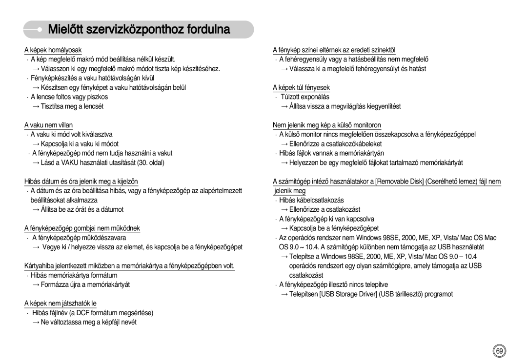 Samsung EC-NV11ZBBA/FR, EC-NV11ZBDA/DE, EC-NV11ZBBA/E1, EC-NV11ZBBC/E2, EC-NV11ZBBB/E2 MielŒtt szervizközponthoz fordulna 