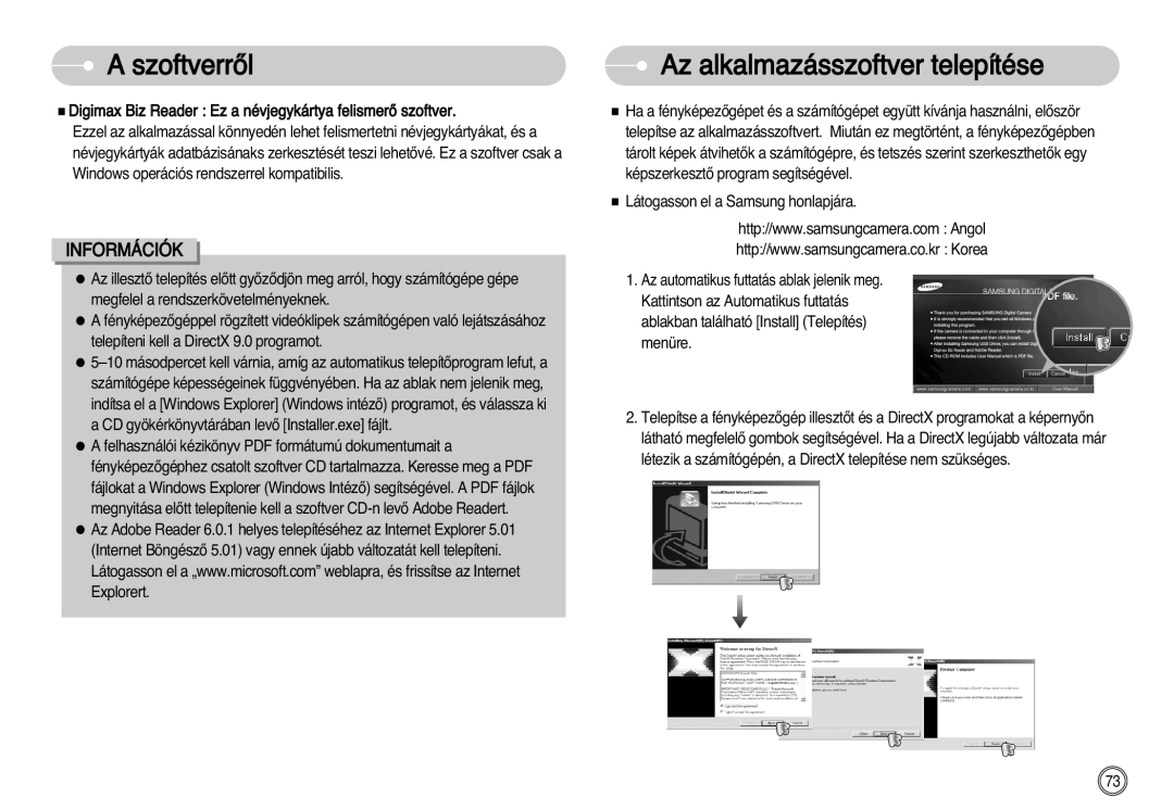 Samsung EC-NV11ZBBB/E2, EC-NV11ZBBA/FR, EC-NV11ZBDA/DE, EC-NV11ZBBA/E1 manual SzoftverrŒl Az alkalmazásszoftver telepítése 