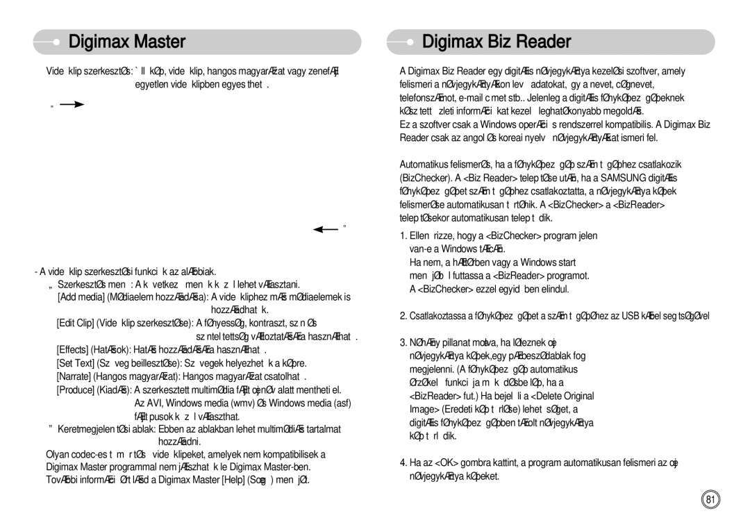 Samsung EC-NV11ZBBA/E1, EC-NV11ZBBA/FR, EC-NV11ZBDA/DE, EC-NV11ZBBC/E2, EC-NV11ZBBB/E2 manual Digimax Master Digimax Biz Reader 