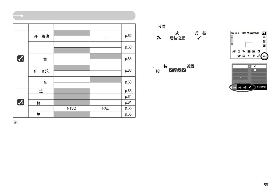 Samsung EC-NV11ZBBA/FR, EC-NV11ZBDA/DE, EC-NV11ZBBA/E1, EC-NV11ZBBC/E2, EC-NV11ZBBB/E2 manual Ntsc PAL 