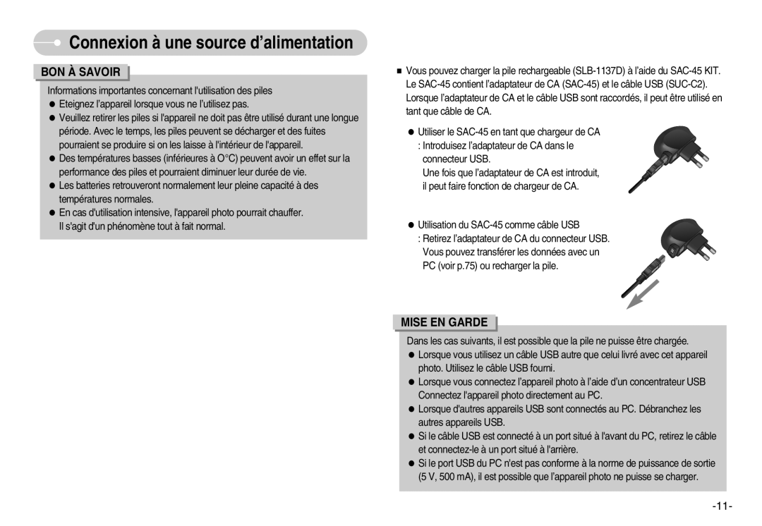 Samsung EC-NV11ZBBA/FR, EC-NV11ZBDA/DE, EC-NV11ZBDA/E3 manual Connexiona à une source d’alimentation 