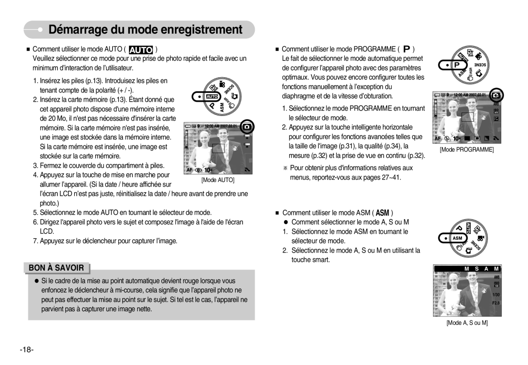 Samsung EC-NV11ZBDA/DE, EC-NV11ZBBA/FR, EC-NV11ZBDA/E3 manual Démarrage du mode enregistrement 