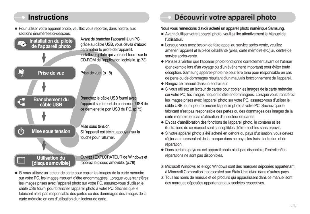 Samsung EC-NV11ZBDA/E3, EC-NV11ZBBA/FR, EC-NV11ZBDA/DE manual Instructions, Découvrir votre appareil photo 