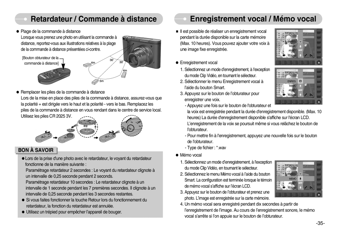 Samsung EC-NV11ZBBA/FR, EC-NV11ZBDA/DE manual Enregistrement vocal / Mémo vocal, De mémo vocal s’affiche sur l’écran LCD 