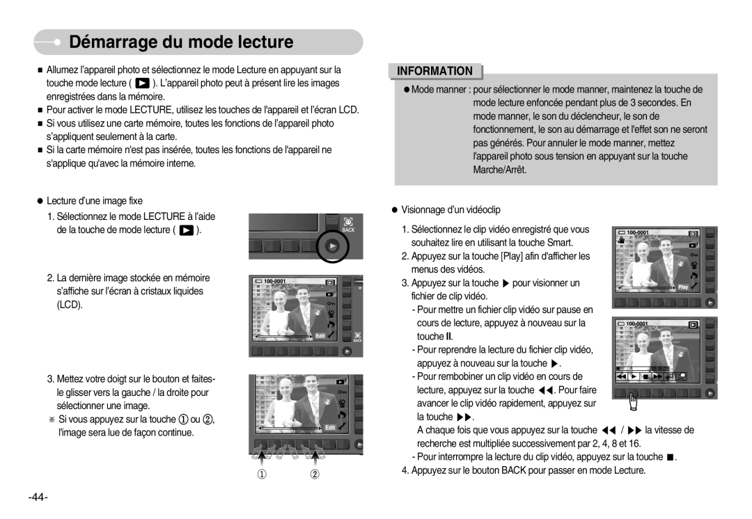 Samsung EC-NV11ZBBA/FR, EC-NV11ZBDA/DE, EC-NV11ZBDA/E3 manual Démarrage du mode lecture, Information 