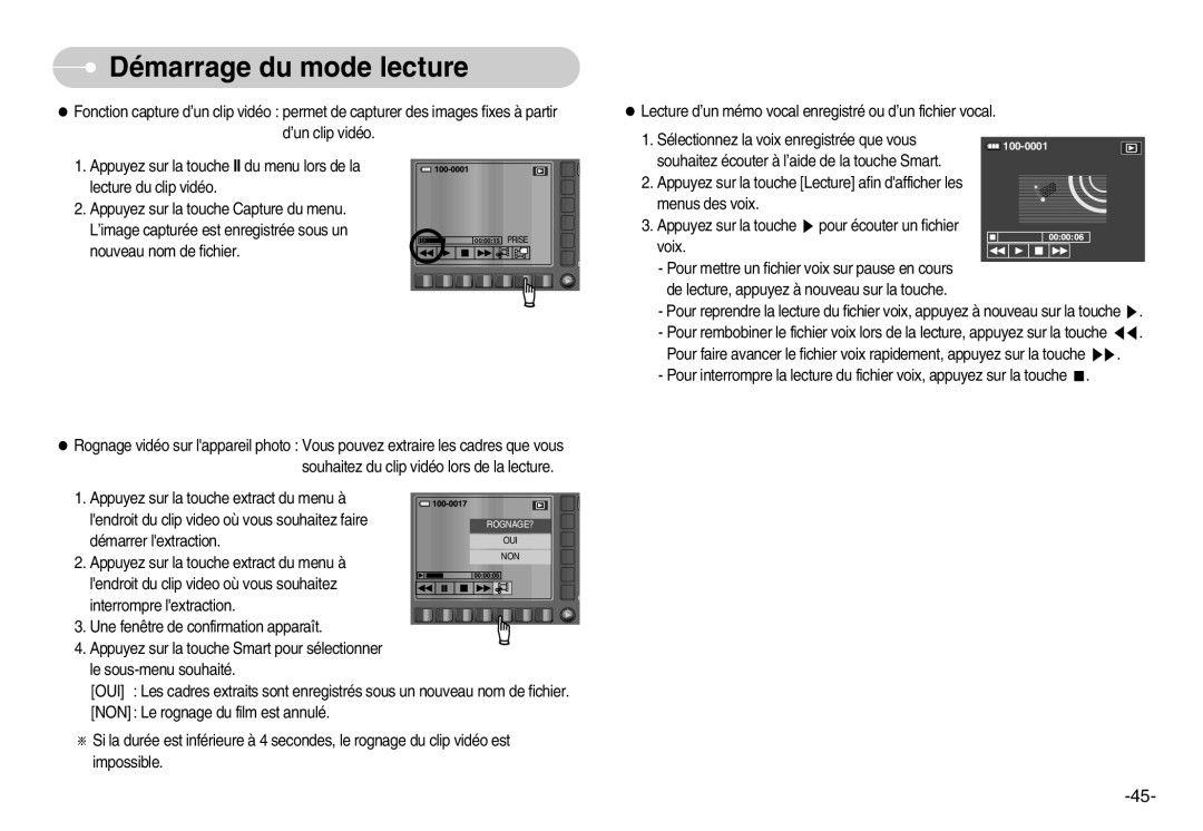 Samsung EC-NV11ZBDA/DE, EC-NV11ZBBA/FR, EC-NV11ZBDA/E3 manual Démarrer lextraction 