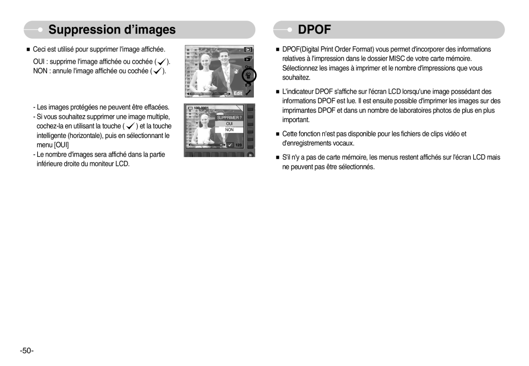 Samsung EC-NV11ZBBA/FR, EC-NV11ZBDA/DE, EC-NV11ZBDA/E3 manual Suppression d’images, Dpof 