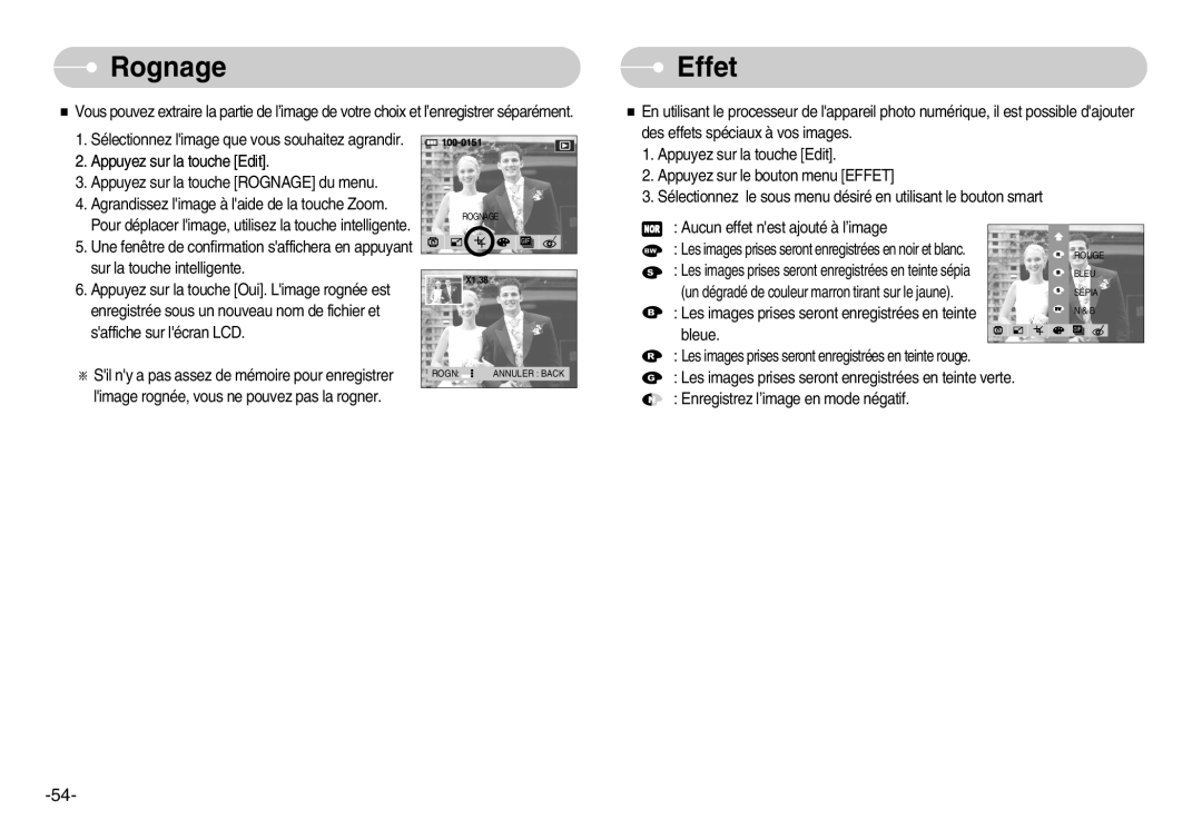 Samsung EC-NV11ZBDA/DE, EC-NV11ZBBA/FR, EC-NV11ZBDA/E3 manual Rognage, Effet 