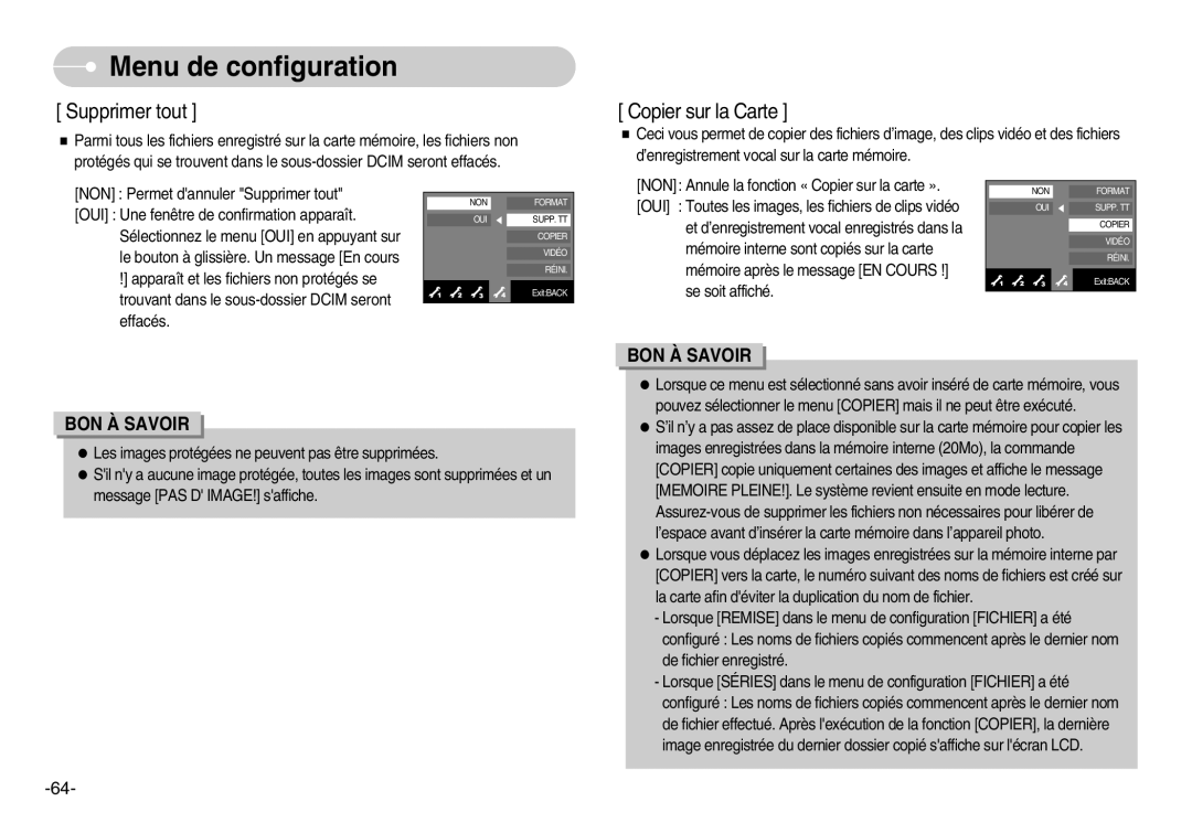 Samsung EC-NV11ZBDA/E3, EC-NV11ZBBA/FR, EC-NV11ZBDA/DE manual Supprimer tout 