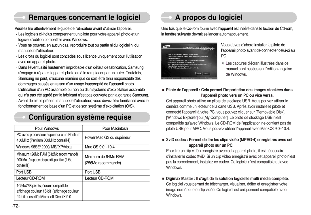 Samsung EC-NV11ZBDA/DE, EC-NV11ZBBA/FR Remarques concernant le logiciel, Configuration système requise, Propos du logiciel 