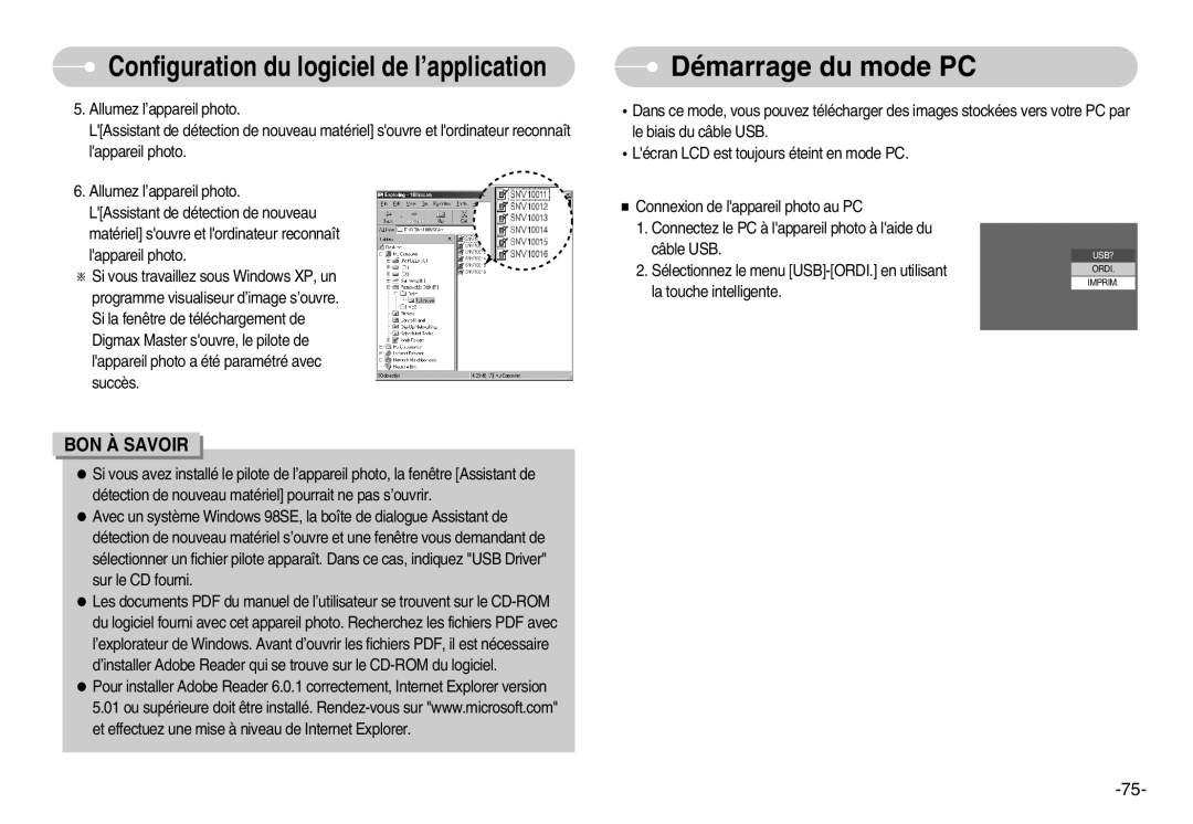 Samsung EC-NV11ZBDA/DE, EC-NV11ZBBA/FR, EC-NV11ZBDA/E3 manual Démarrage du mode PC 