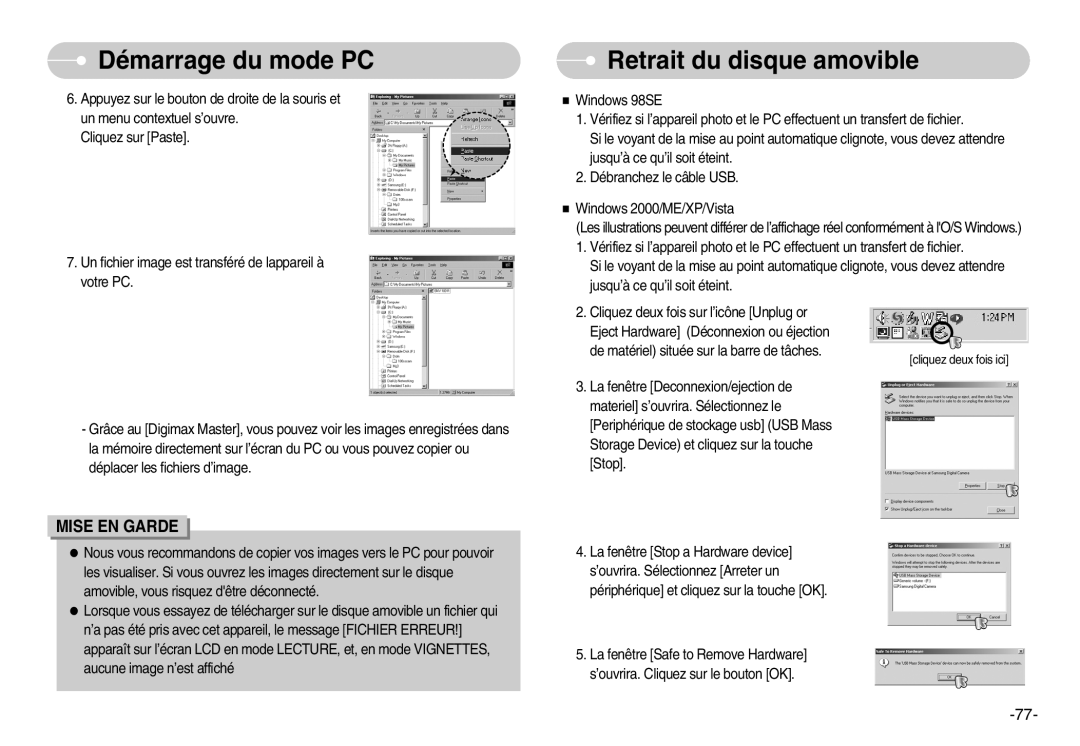 Samsung EC-NV11ZBBA/FR, EC-NV11ZBDA/DE, EC-NV11ZBDA/E3 manual Retrait du disque amovible 