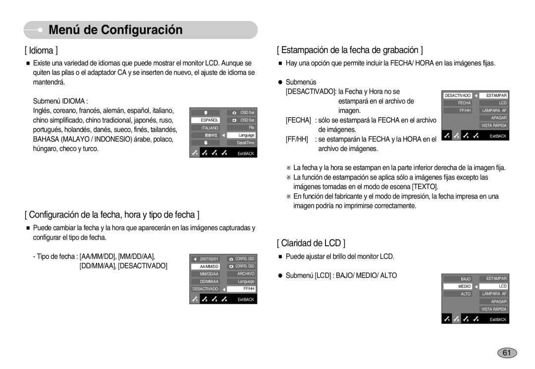 Samsung EC-NV11ZBBC/E1, EC-NV11ZBDA/DE, EC-NV11ZBBA/IT, EC-NV11ZBBB/E1 manual Idioma 