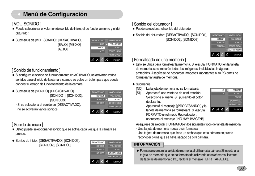 Samsung EC-NV11ZBDA/DE, EC-NV11ZBBA/IT, EC-NV11ZBBC/E1, EC-NV11ZBBB/E1 manual VOL. Sonido 