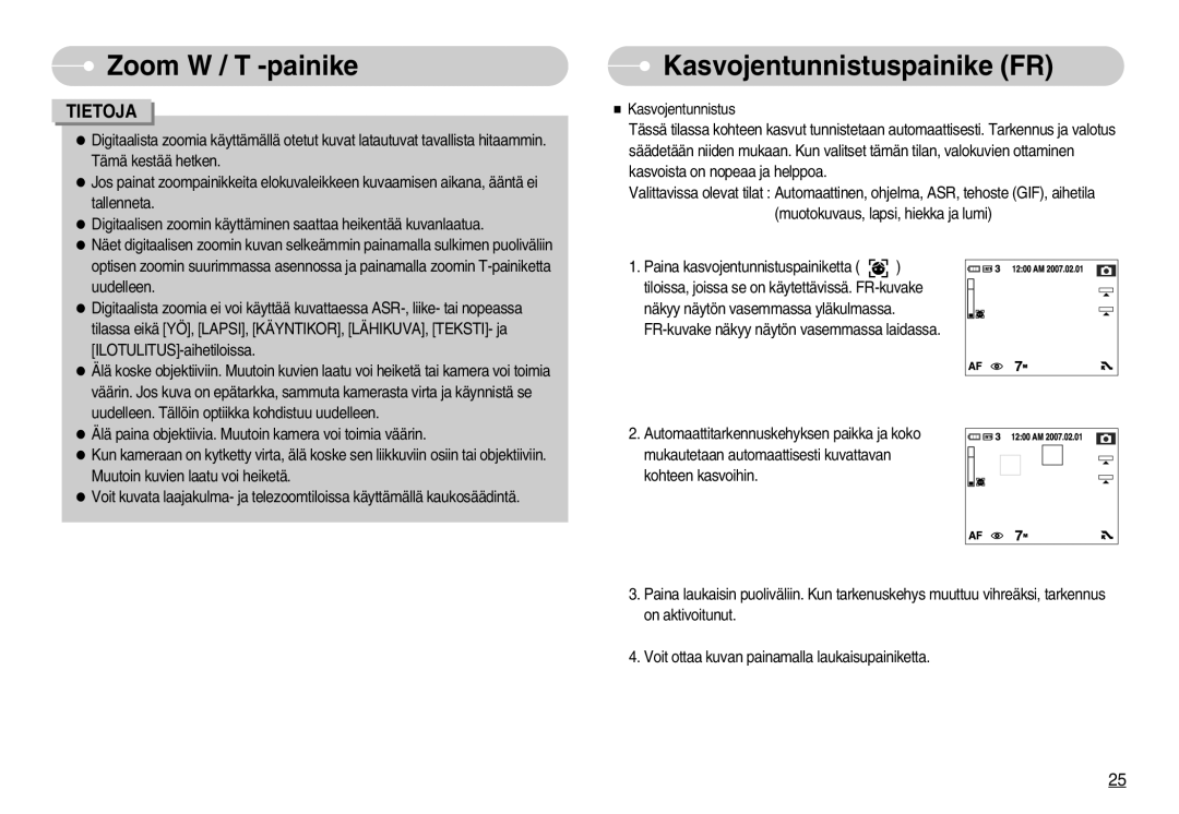 Samsung EC-NV11ZBBB/E2, EC-NV11ZBDA/DE, EC-NV11ZBBC/E2 manual Kasvojentunnistuspainike FR 