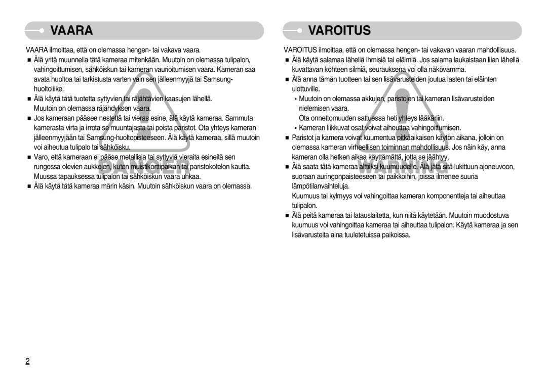 Samsung EC-NV11ZBDA/DE, EC-NV11ZBBC/E2, EC-NV11ZBBB/E2 manual Vaara 