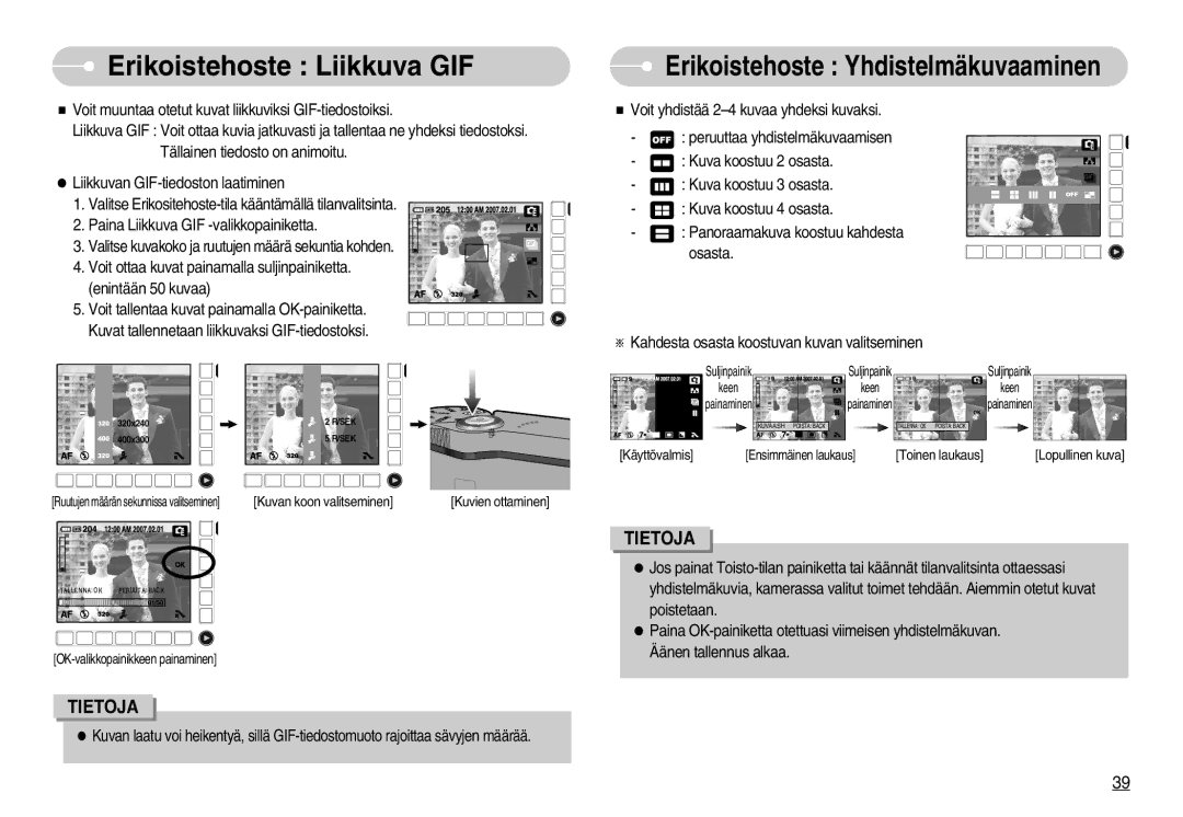 Samsung EC-NV11ZBBC/E2, EC-NV11ZBDA/DE, EC-NV11ZBBB/E2 Erikoistehoste Liikkuva GIF, Erikoistehoste Yhdistelmäkuvaaminen 